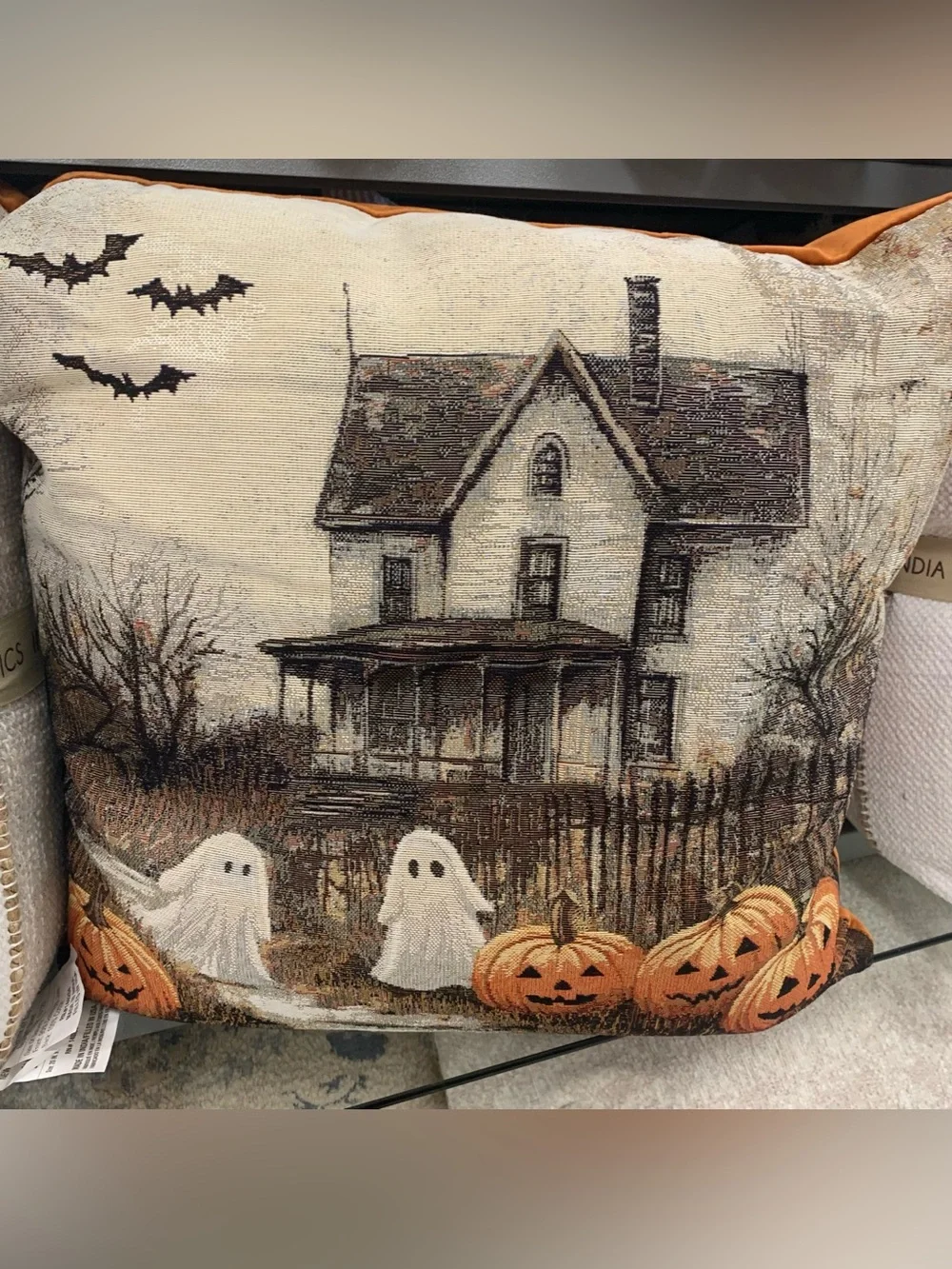 Halloween Haunted House Decorative Throw Pillow Cover - Ghosts & Pumpkins